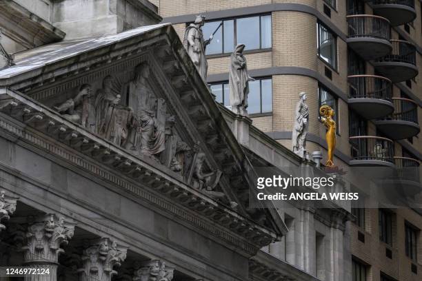 Shahzia Sikanders sculpture Now stands atop the courthouse of the Appellate Division First Department of the Supreme Court near Madison Square Park...
