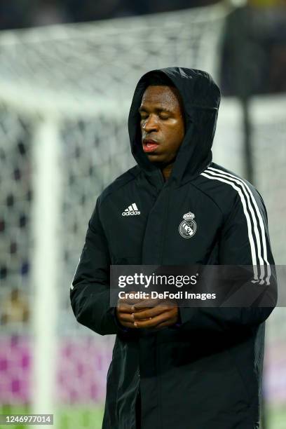 Vinicius Junior of Real Madrid looks on after the FIFA Club World Cup Morocco 2022 Semi Final match between Al Ahly and Real Madrid CF at Prince...