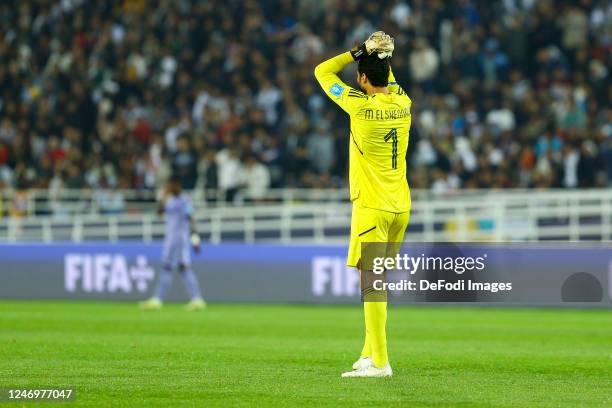 Goalkeeper Mohamed El Shenawy of Al Ahly looks dejected during the FIFA Club World Cup Morocco 2022 Semi Final match between Al Ahly and Real Madrid...