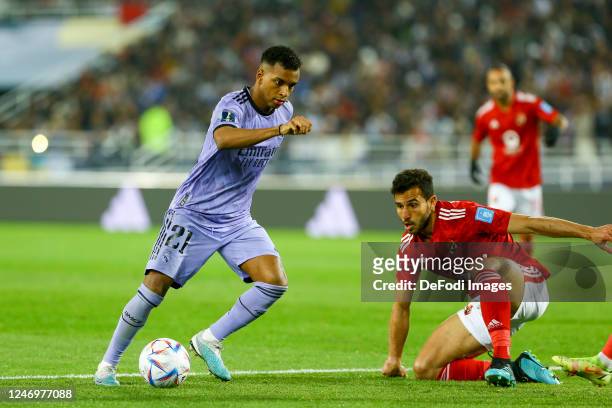 Rodrygo of Real Madrid controls the ball during the FIFA Club World Cup Morocco 2022 Semi Final match between Al Ahly and Real Madrid CF at Prince...