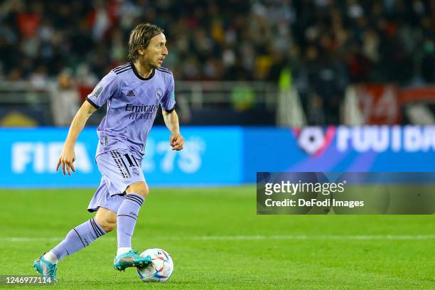 Luka Modric of Real Madrid controls the ball during the FIFA Club World Cup Morocco 2022 Semi Final match between Al Ahly and Real Madrid CF at...