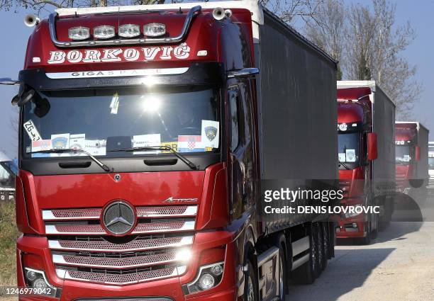 Convoy of eight trucks collected by the Croatian government, Caritas and the Croatian Red Cross, containing humanitarian aid, leave the logistics...