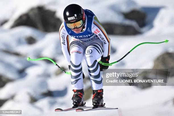 Germany's Kira Weidle takes part in the Women's Downhill training session of the FIS Alpine Ski World Championship 2023 in Meribel, French Alps, on...