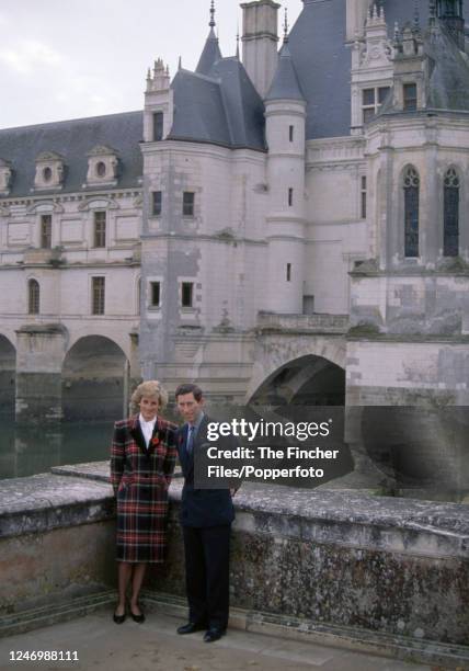 Princess Diana and HRH Prince Charles outside Chateau Chambord during an official visit to France on 9th November 1988.