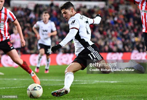 Manor Solomon of Fulham crossing the ball during the FA Cup Fourth Round replay match between Sunderland FC and Fulham FC at Stadium of Light on...