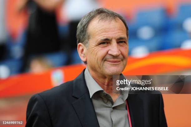 France's head coach Bruno Bini attends the Sweden vs France FIFA women's football World Cup match for third place at the Rhein-Neckar-Arena in...
