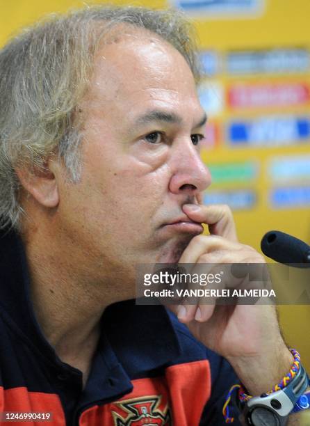 Portugal's U20 national football team head coach Llidio Vale speaks during a press conference at Jaime Moron olympic stadium, in Cartagena, Colombia,...