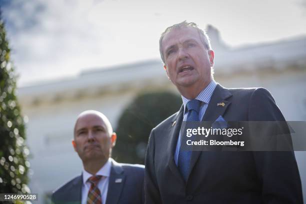 Phil Murphy, governor of New Jersey, speaks to members of the media after meeting with President Biden during the National Governors Association...