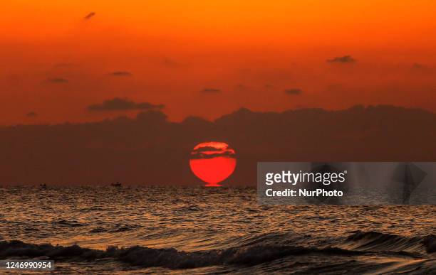 General view of beach during the sunset in Gaza City, on February 10, 2023.