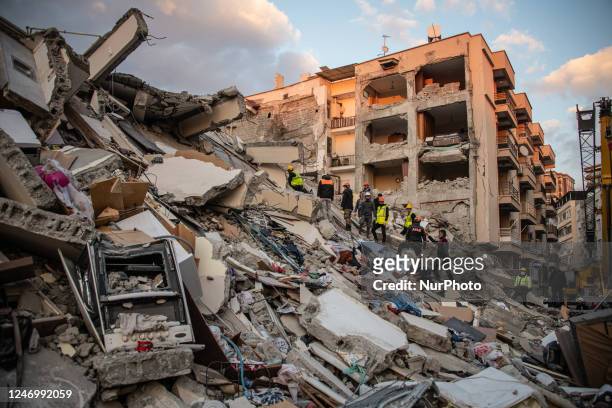 Search and rescue crews are continuing their work to save lives and find missing people in the ruins of collapsed buildings in Iskenderun, Turkey, on...