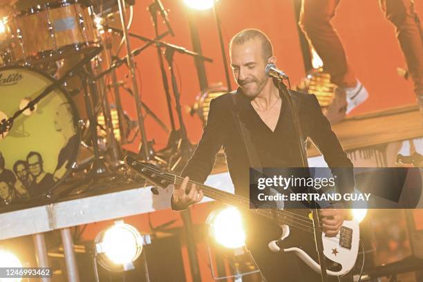 French singer, composer and president of honor Calogero performs on stage during the 38th Victoires de la Musique, the annual French music awards...