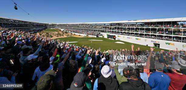 Fans cheer around the 16th hole during the second round of the WM Phoenix Open at TPC Scottsdale on February 10, 2023 in Scottsdale, Arizona.