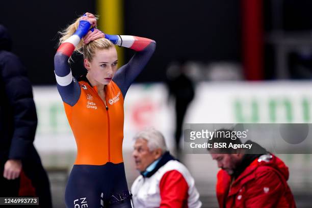 Joy Beune of The Netherlands competing on the Women's A Group 3000m during the ISU Speed Skating World Cup 5 on February 10, 2023 in Tomaszow...