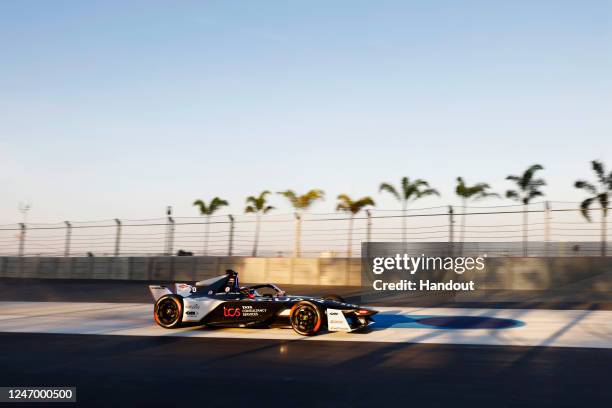 In this handout photo provided by Jaguar Racing, Mitch Evans, Jaguar TCS Racing, Jaguar I-TYPE 6 during the ABB FIA Formula E Championship - 2023...