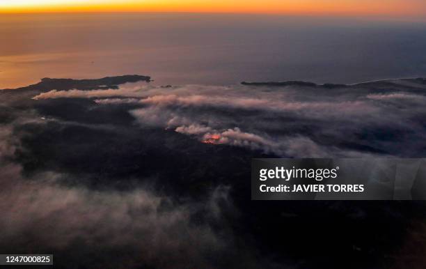 View from an airplane of the forest fires at the Biobio region, in southern Chile, on February 10, 2023. Forest fires have raged for more than a week...