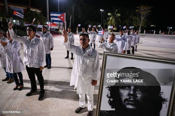 Doctors and nurses from Cuba's Henry Reeve International Medical Brigade are bid farewell before leaving to Turkey to care for the victims of the...