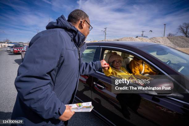 Pastor DeAngelo Tony Johnson, of Macedonia Church in Dames Quarter and St. Charles in Chance, greets congregants after service. During the pandemic,...