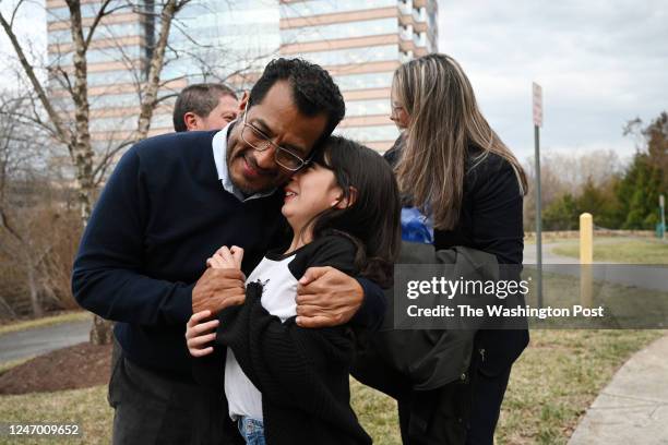 Alejandra is embrace her father, Felix Maradiago after Felix is interviewed by the media after being released from a prison in Nicaragua and flown to...