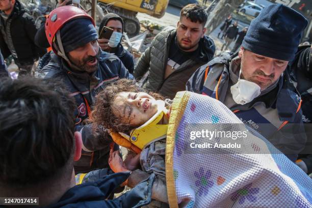 Year-old Irem Bagriacik is rescued from the rubbles of a collapsed building in Belen district of Hatay 131 hours after 7.7 and 7.6 magnitude...