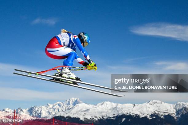 France's Laura Gauche competes during the Women's Downhill event of the FIS Alpine Ski World Championship 2023 in Meribel, French Alps, on February...