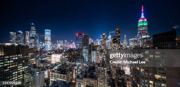 panoramic night view of midtown manhattan - new york - aerial view of mid town manhattan new york bildbanksfoton och bilder