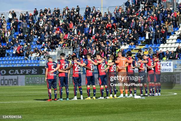 Team Cagliari Calcio, Minuto di Silenzio Turchia Siria during the Italian soccer Serie B match Cagliari Calcio vs Benevento Calcio on February 11,...