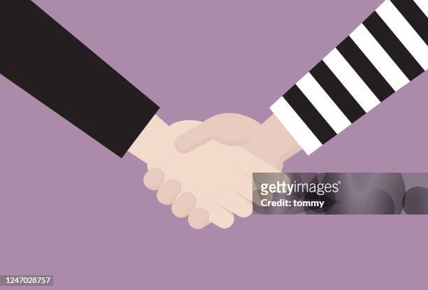 businessman handshake with a thief - arbitration agreement stock illustrations