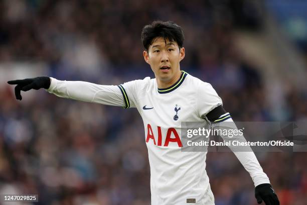 Son Heung-Min of Tottenham Hotspur during the Premier League match between Leicester City and Tottenham Hotspur at The King Power Stadium on February...