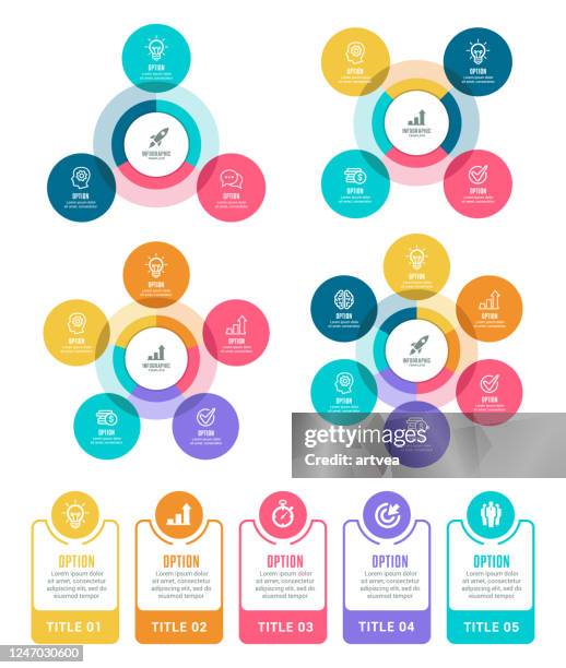 ilustraciones, imágenes clip art, dibujos animados e iconos de stock de elementos infográficos - circle diagram