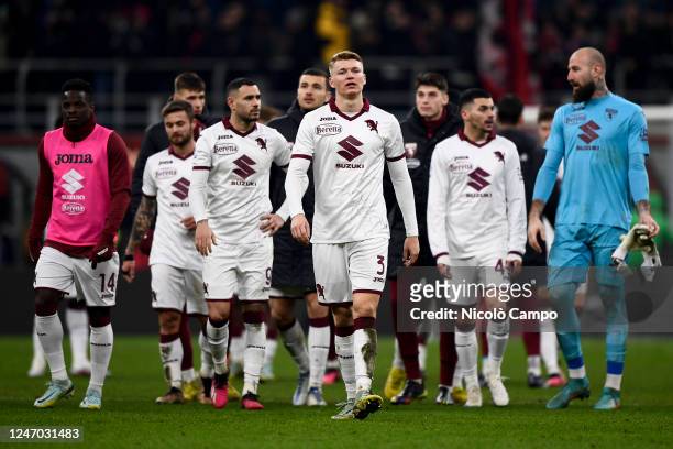 Players of Torino FC look dejected at the end of the Serie A football match between AC Milan and Torino FC. AC Milan won 1-0 over Torino FC.
