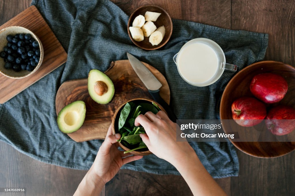 Preparing Vegan Food On A Wooden Worktop