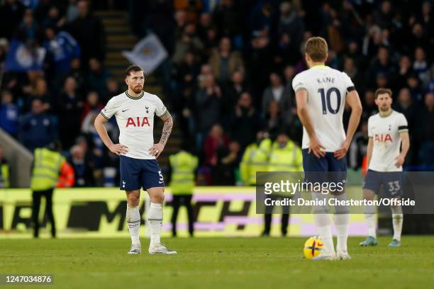 Pierre-Emile Hojbjerg of Tottenham Hotspur looks dejected after his side concede their fourth goal to make the score 4-1 during the Premier League...