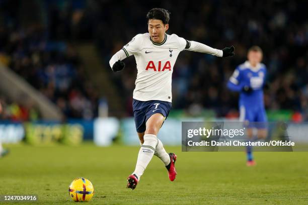 Son Heung-Min of Tottenham Hotspur during the Premier League match between Leicester City and Tottenham Hotspur at The King Power Stadium on February...