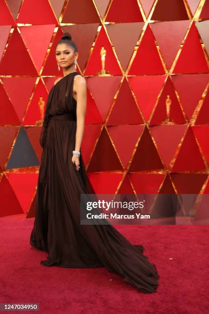 March 4, 2018 Zendaya poses for pictures during the arrivals at the 90th Academy Awards on Sunday, March 4, 2018 at the Dolby Theatre at Hollywood &...