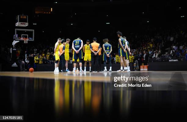 Minute of silence due to the earthquakes in Turkey and Syria before the Basketball Bundesliga match between ALBA Berlin and EWE Baskets Oldenburg...