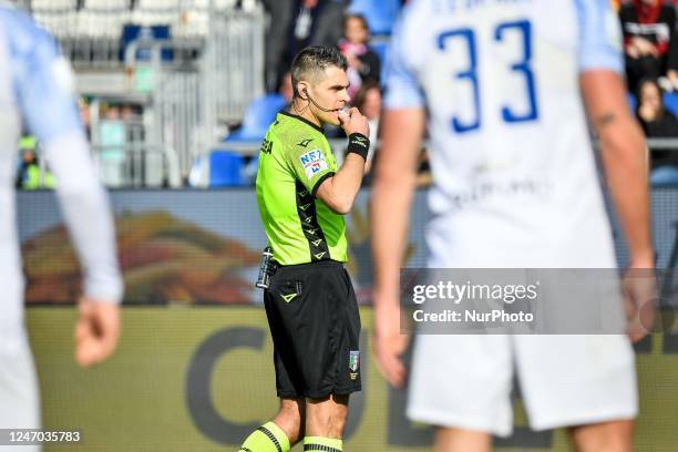 Simone Sozza, Arbitro, Referee during the Italian soccer Serie B match Cagliari Calcio vs Benevento Calcio on February 11, 2023 at the Unipol Domus...