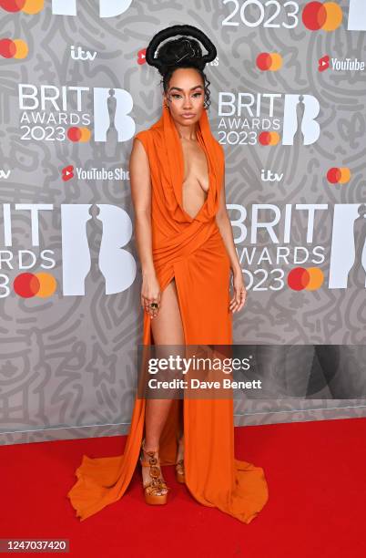 Leigh-Anne Pinnock arrives at The BRIT Awards 2023 at The O2 Arena on February 11, 2023 in London, England.
