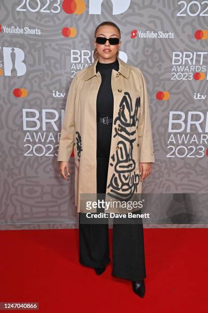 Mahalia arrives at The BRIT Awards 2023 at The O2 Arena on February 11, 2023 in London, England.