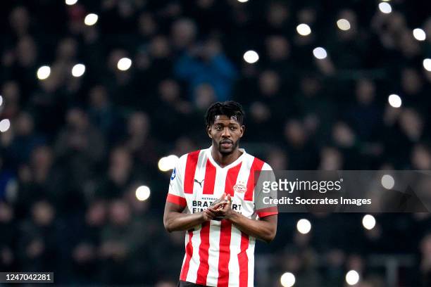 Statement of support for Thijs Slegers, Ibrahim Sangare of PSV during the Dutch Eredivisie match between PSV v FC Groningen at the Philips Stadium on...