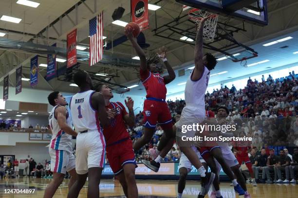 Louisiana Tech Bulldogs guard Jordan Crawford goes up for a jump shot as Florida Atlantic Owls forward Giancarlo Rosado defends during the game...