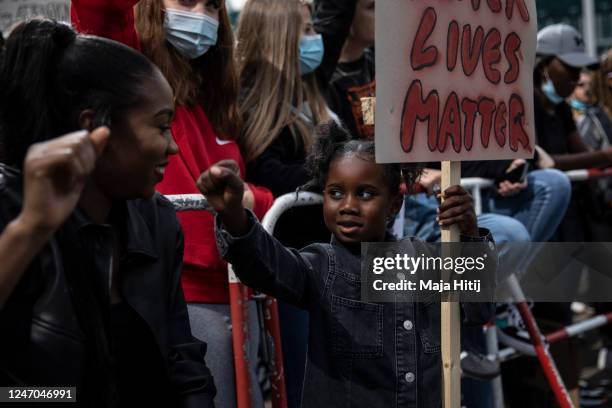 People protest against racism and police brutality on June 06, 2020 in Alexanderplatz in Berlin, Germany. Similar demonstrations have been taking...