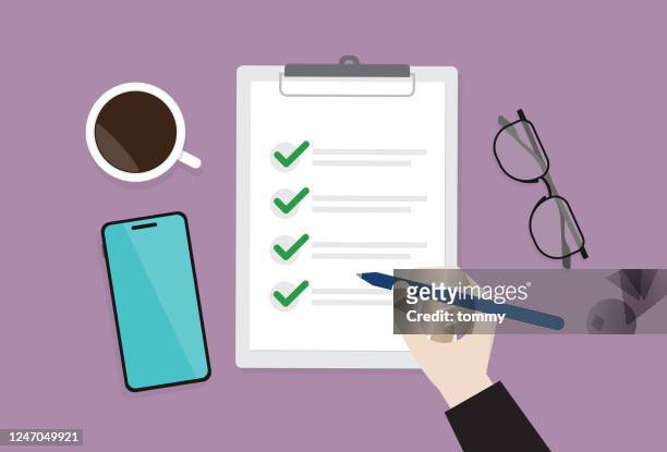 businessman checking a list - liso stock illustrations