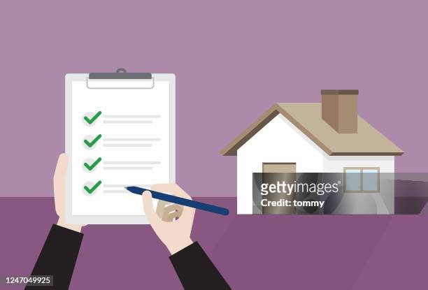a house passes a check - house stock illustrations