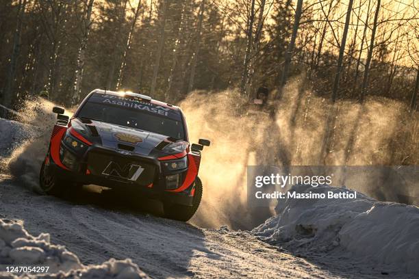 Esapekka Lappi of Finland and Janne Ferm of Finland are competing with their Hyundai Shell Mobis WRT Hyundai i20 N Rally1 Hybrid during Day Three of...