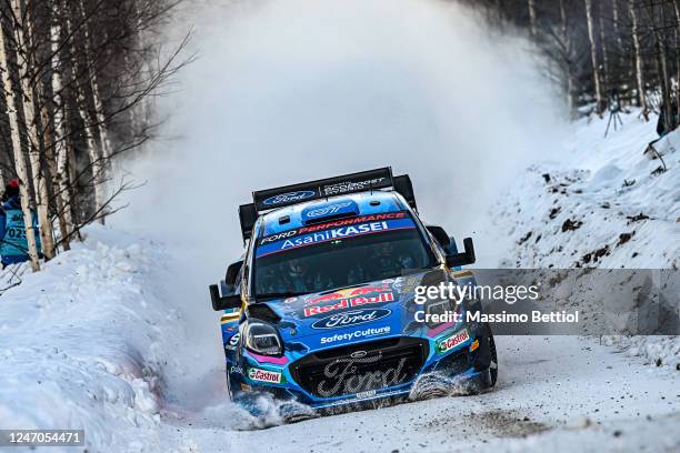 Ott Tanak of Estonia and Martin Jarveoja of Estonia are competing with their M-Sport Ford WRT Ford Puma Rally1 Hybrid during Day Three of the FIA...