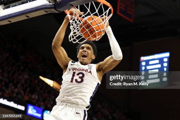 Ryan Dunn of the Virginia Cavaliers dunks in the second half during a game against the Duke Blue Devils at John Paul Jones Arena on February 11, 2023...