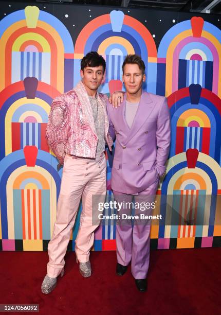 Tom Daley and Dustin Lance Black attend the Universal Music BRIT Awards after party 2023 at 180 The Strand on February 11, 2023 in London, England.