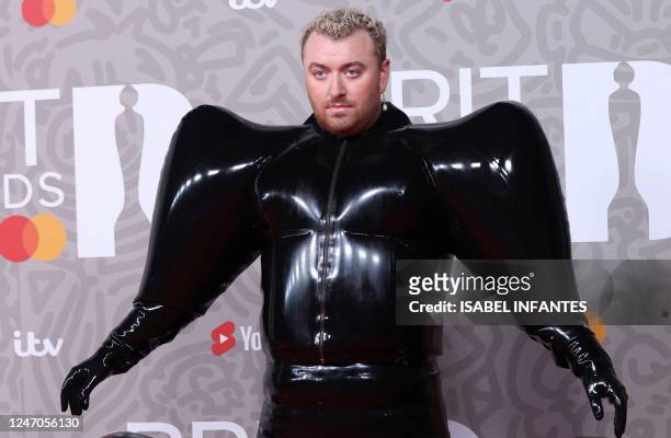 British singer Sam Smith poses on the red carpet upon arrival for the BRIT Awards 2023 in London on February 11, 2023. - RESTRICTED TO EDITORIAL USE...