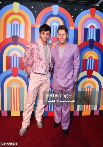 Tom Daley and Dustin Lance Black attend the Universal Music BRIT Awards after party 2023 at 180 The Strand on February 11, 2023 in London, England.