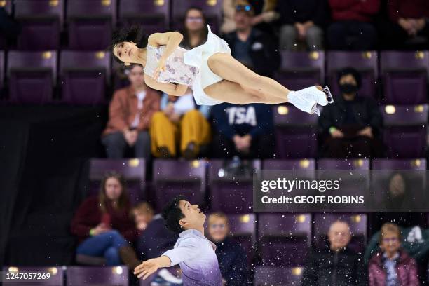 Japan's Riku Miura and Ryuichi Kihara skate their free skate in the pairs competition during the ISU Four Continents Figure Skating Championships...